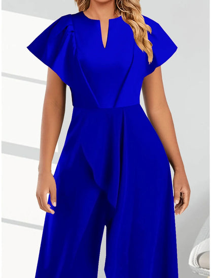Elegant V-neck Irregular Jumpsuit Short Sleeved Jumpsuit