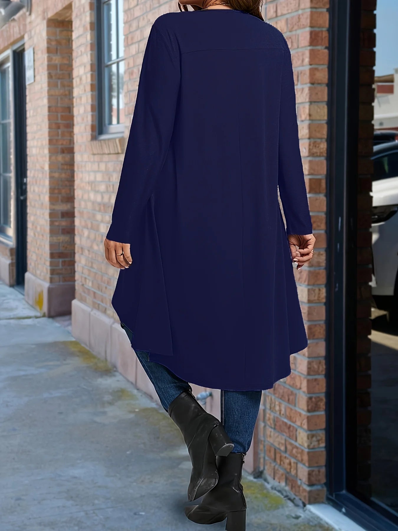 Plus Size Long Sleeve Elegant Crew Neck Asymmetrical Dipped T-shirt