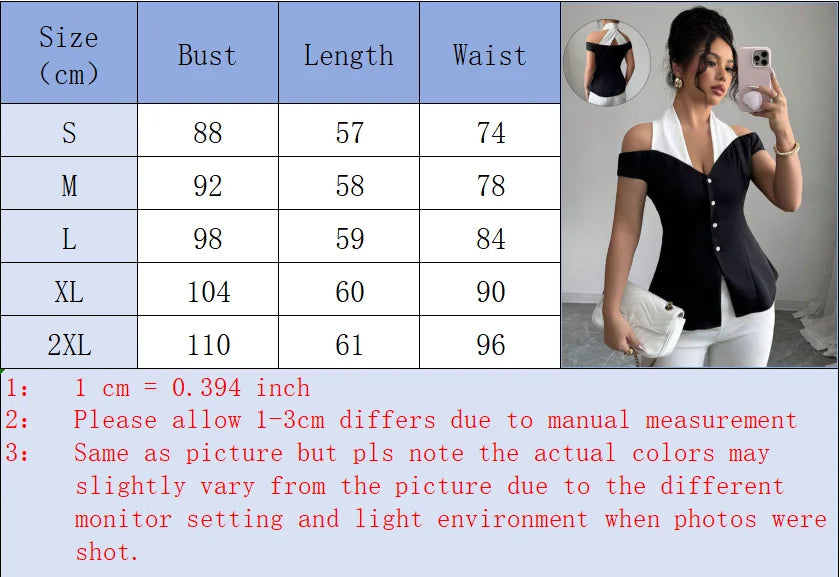 Black White Contrast Off-Shoulder Halter Neckline Top