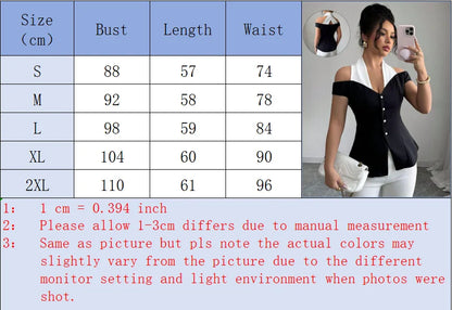 Black White Contrast Off-Shoulder Halter Neckline Top