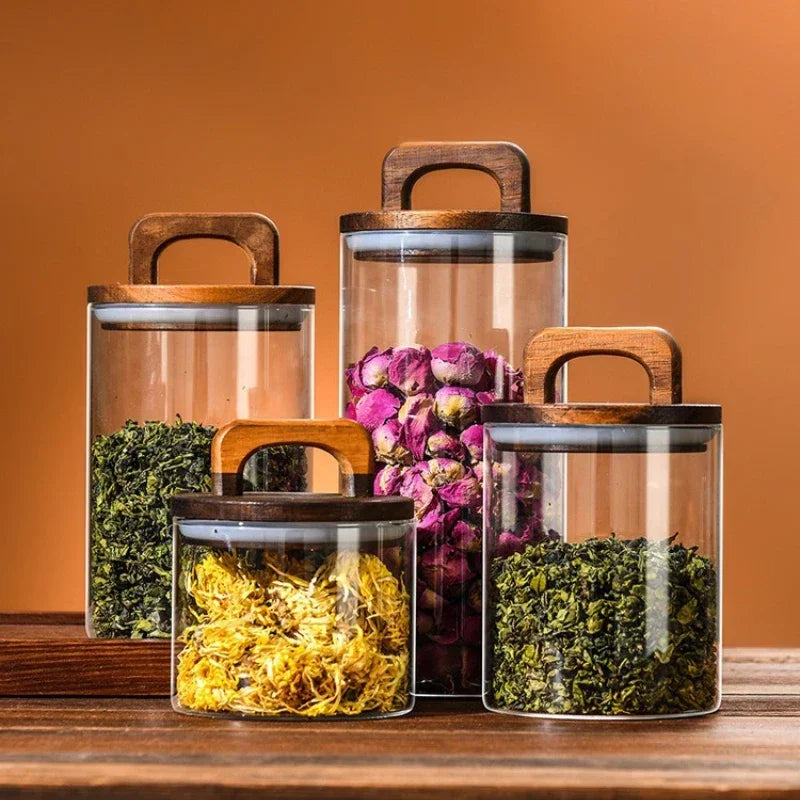 Clear Glass Jar with Bamboo Lid Sealed Canister Food Storage Container