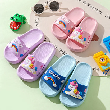 Pink Blue Unicorn Cartoon Toddler Girl Slippers