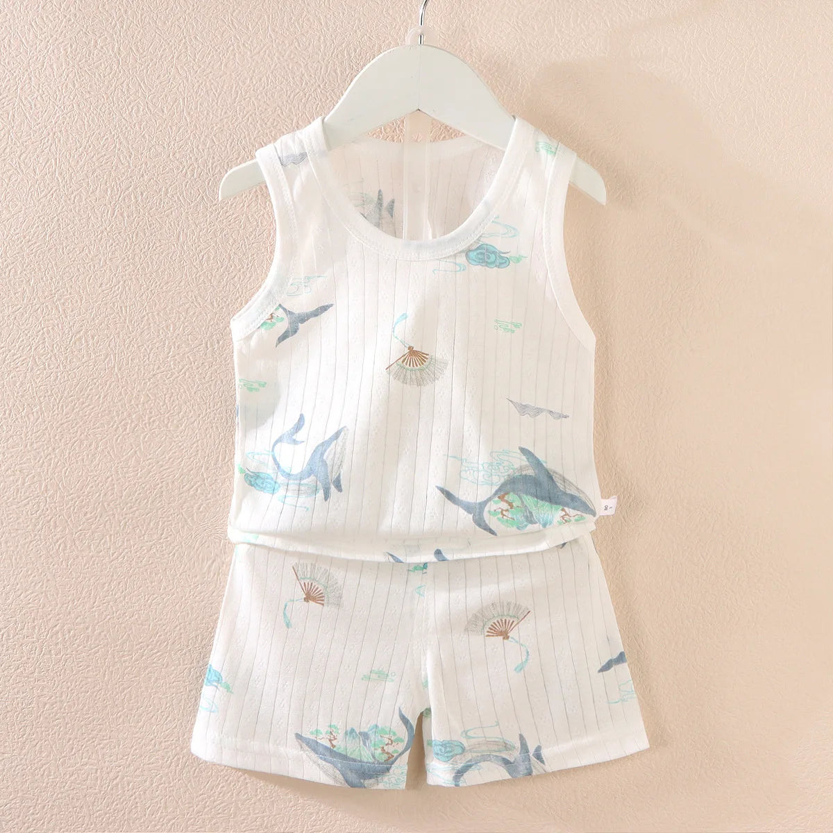 Cartoon Thin Style Sleeveless Baby Pajamas Set