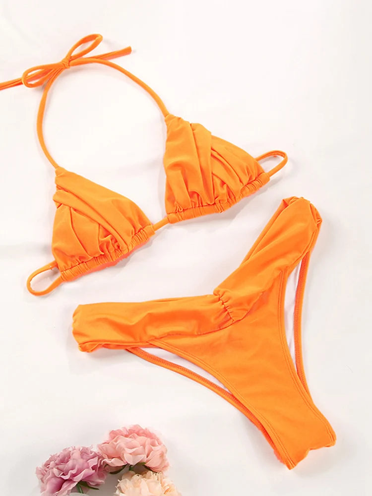 Sexy Folds Micro Swimsuit Bikinis Set