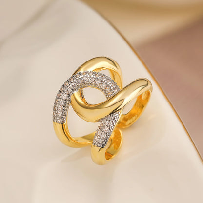 Gold/Silver Geometric Shiny AAA CZ Inlay Copper Rings