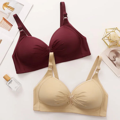 Plus-size Brassiere Wire-free Middle-aged Underwear Three-row Hook Large Cup Bra