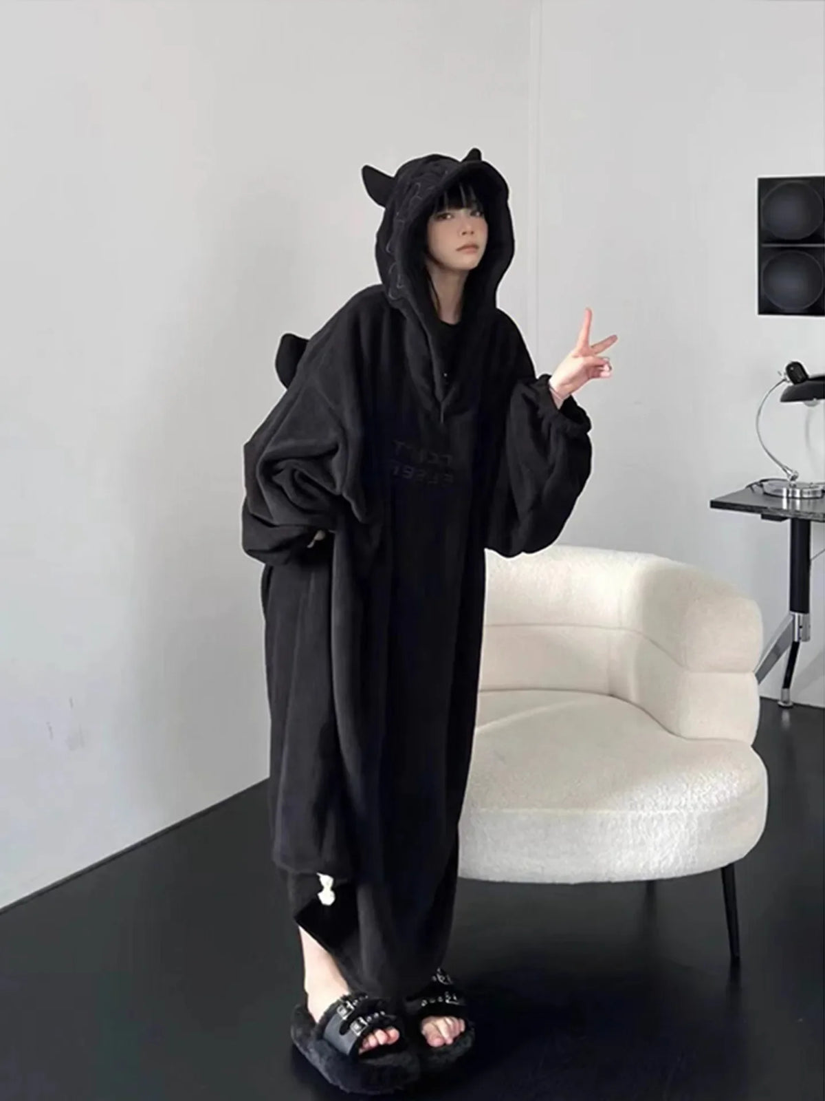 Thickened Padded Homewear Loose Oversized Hooded Dresses Pajamas