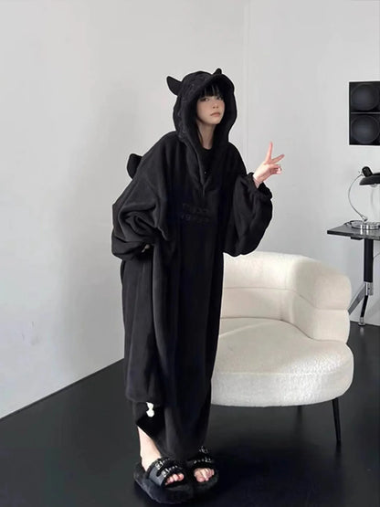 Thickened Padded Homewear Loose Oversized Hooded Dresses Pajamas