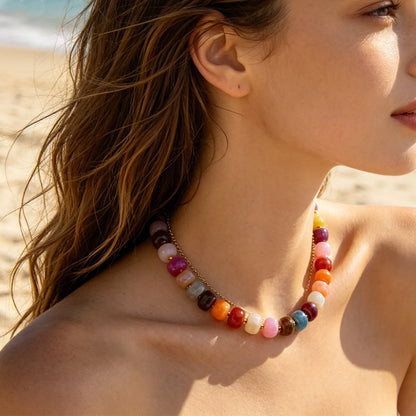 Chunky Beaded Statement Choker Boho Colorful Resin Necklaces