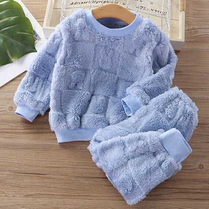 Cotton Autumn Winter Plus Fleece Warm Cartoon Top+Pants Set