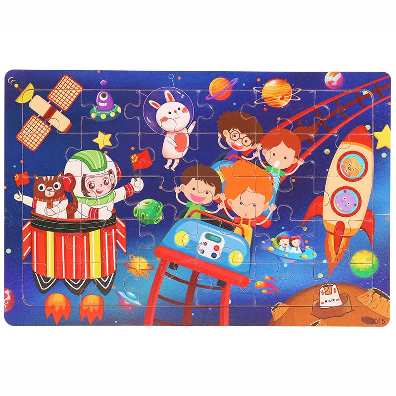 30 Pieces Wooden Jigsaw Puzzle Kids Cartoon Animal Puzzles Toys