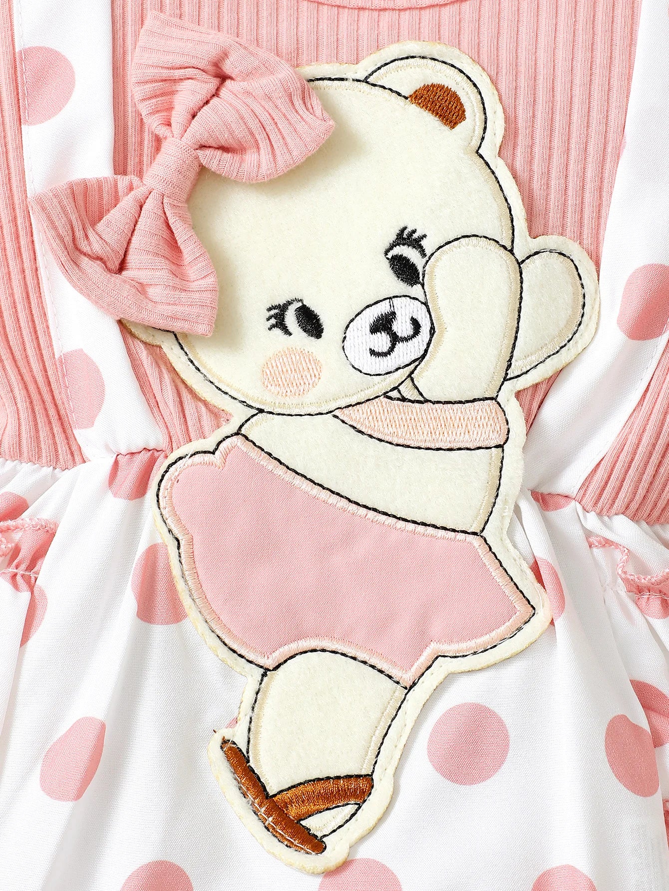 Polka Dot Flying Sleeve Cartoon Bear Overall Dress