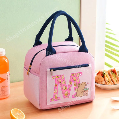 Lunch Bag Anime Capybara Letter A-Z Handbag Girls School
