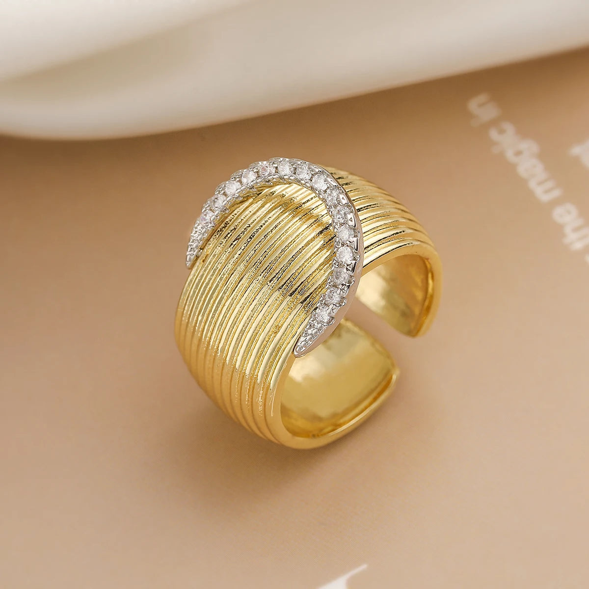 Gold/Silver Geometric Shiny AAA CZ Inlay Copper Rings