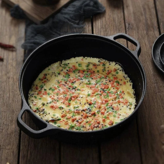 Cookware Non-Stick Cast Iron Skillet Flat Bottomed Double Handle Frying Pan