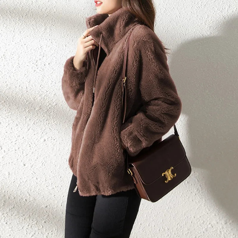 Faux Fur Coats Zipper Cardigan Plush Thick Warm Oversized Overcoat