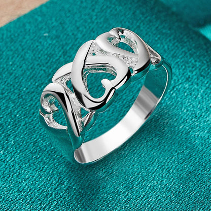 925 Sterling Silver Love Heart 6-10# Charm Rings