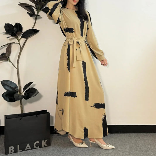 O-neck Full Sleeve A-line Casual Long Maxi Dresses Abaya
