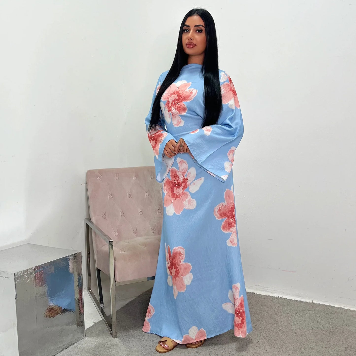 Arabesque Bell Sleeve Flowy Maxi Abaya Dress