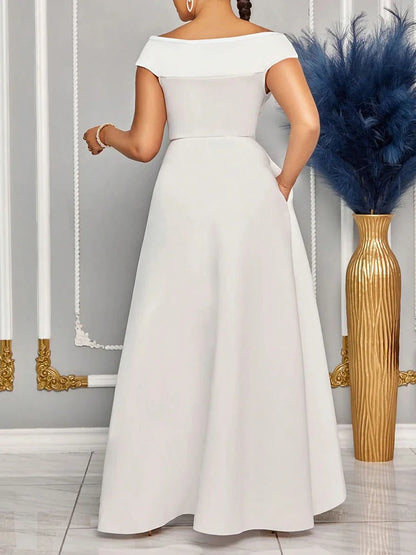 Off Shoulder Evening Solid Maxi Long With Sleeves Dress
