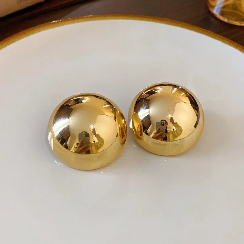 Smooth Round Big Ball Metal Stud Earrings