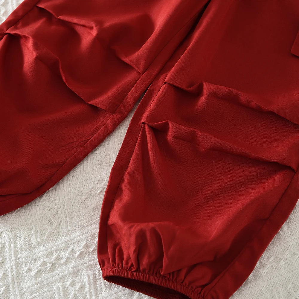 Autumn Red Bow Decoration Letter Embroidery Long Sleeved Pants Set
