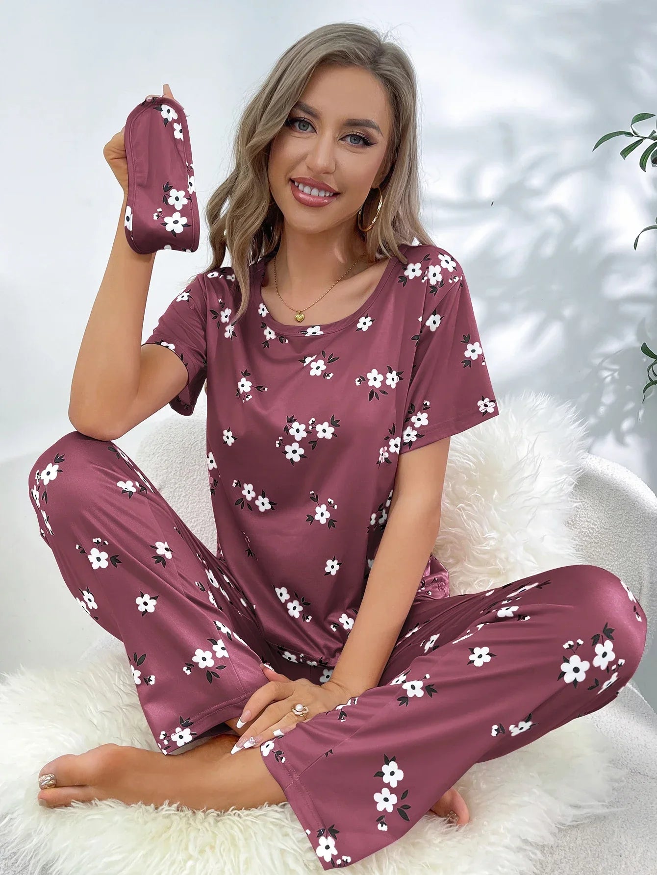 Short sleeve love pattern casual pyjamas