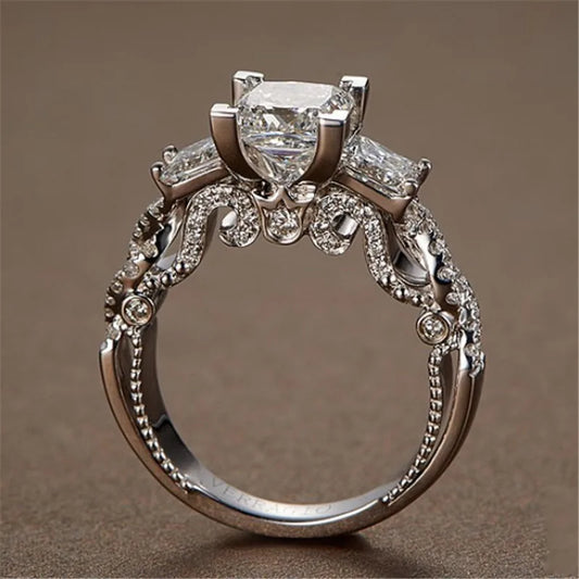 Vintage Three stone Lab AAAAA Zircon Silver Rings
