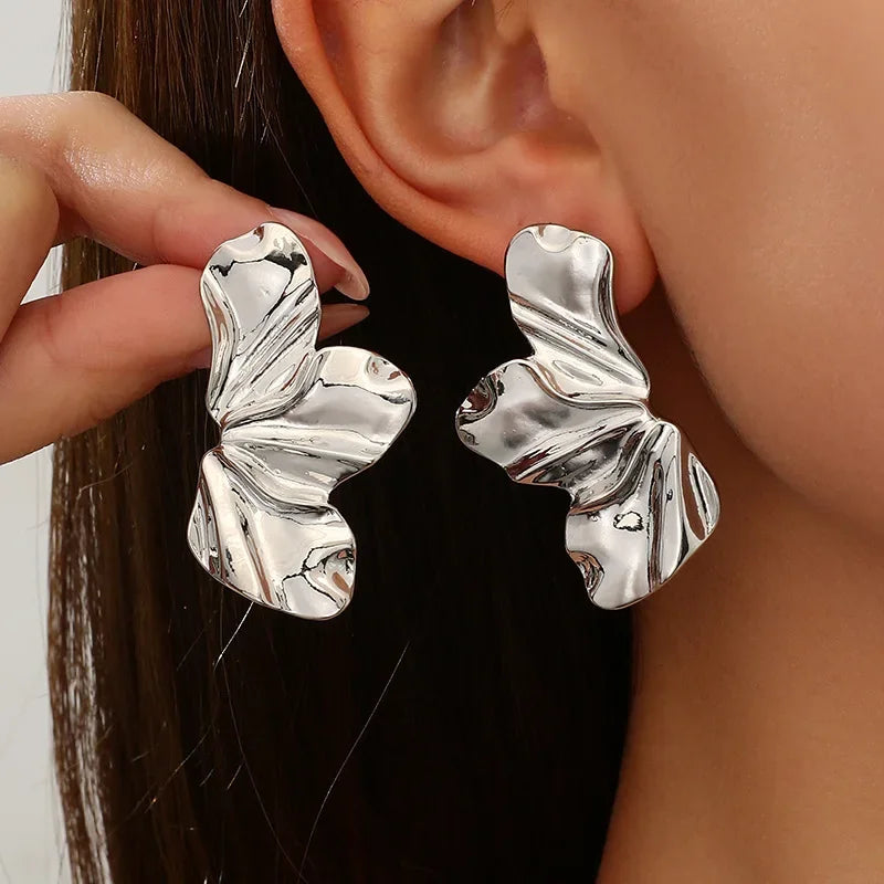 Stainless Steel Golden Double Layered Flower Earring