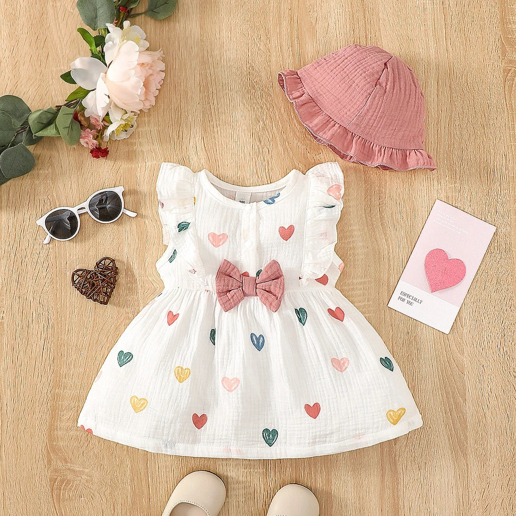 Newborn Baby Girl Love Print Sleeveless Dress Set