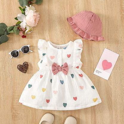 Newborn Baby Girl Love Print Sleeveless Dress Set