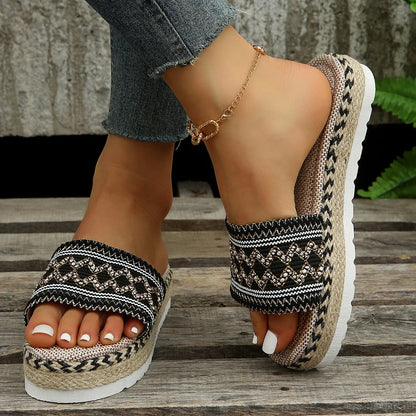 Weave Platform Summer Heeled Bohemian Handmade Slippers
