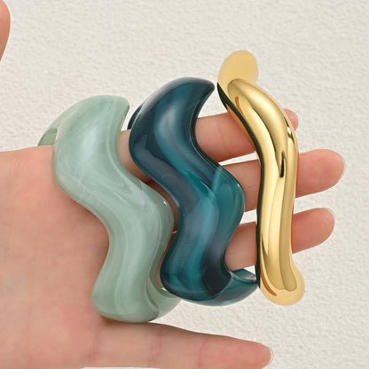 3 Pcs Vintage Minimalist Wavy Cuff Bangle Chunky Stackable Bracelets Set
