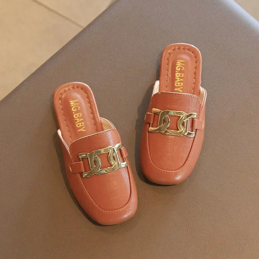 Covered Toes Flat Leather Slippers Flats