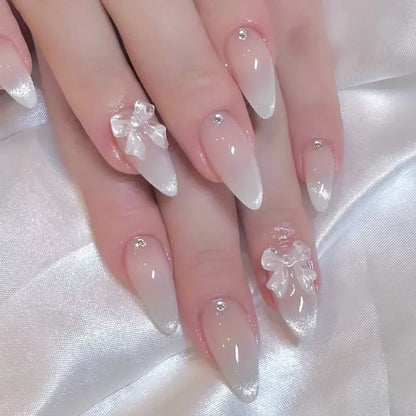 24pcs/Box Long Coffin False Nails Art Rose with Glue Wearable Jelly Nails