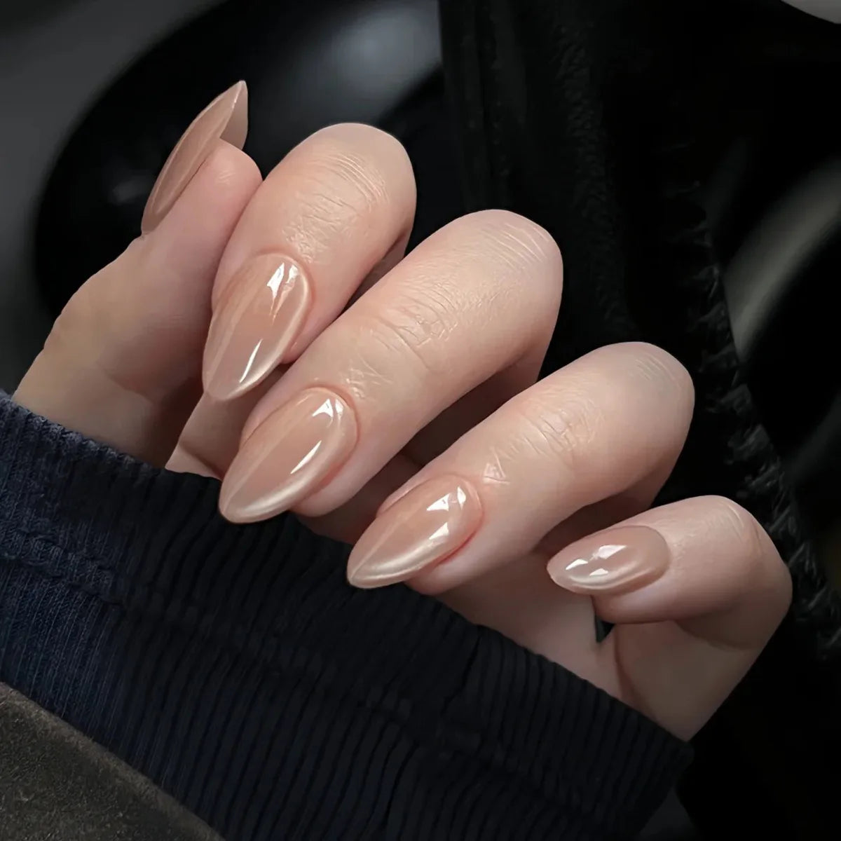 24Pcs Metallic Cat Eye French Sheer Manicure Tip Art Textured 3D Acrylic False Nails