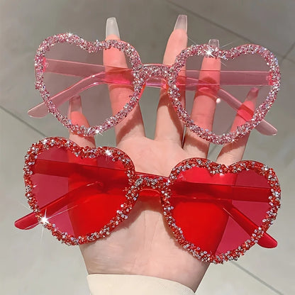 Heart Shaped Frameless Rhinestone Red Glasses