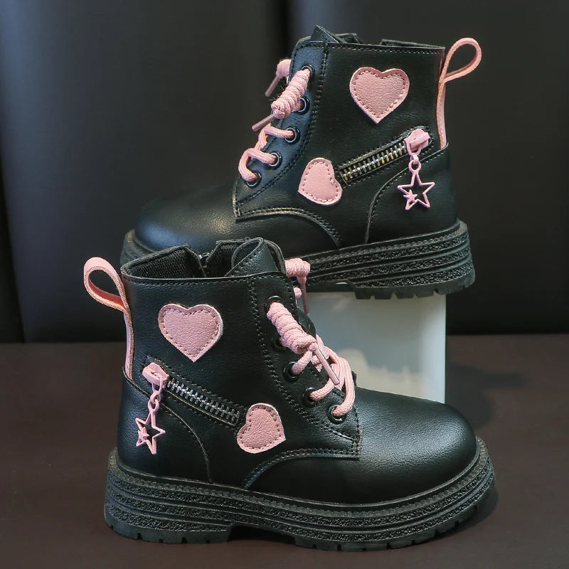 Girls Rubber Pink with Love Side Zip Boots