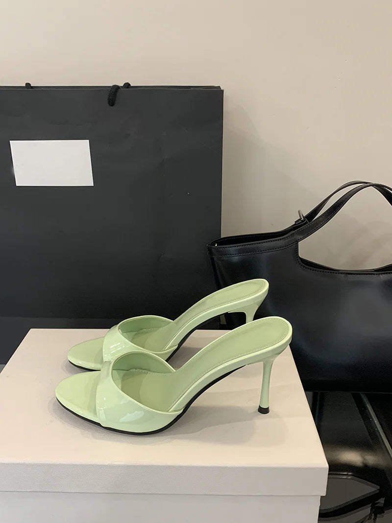 Leather Open Toe Thin High Heels Slipper