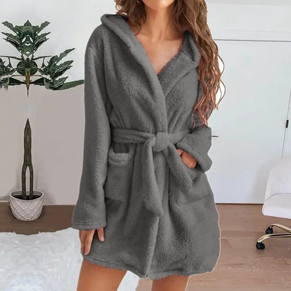 Bath Fluffy Plush Sexy Hooded Bathrobe