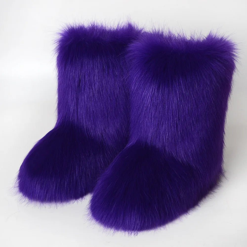 Snow Luxury Furry Faux Fox Fur Boots