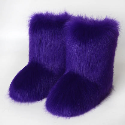 Snow Luxury Furry Faux Fox Fur Boots
