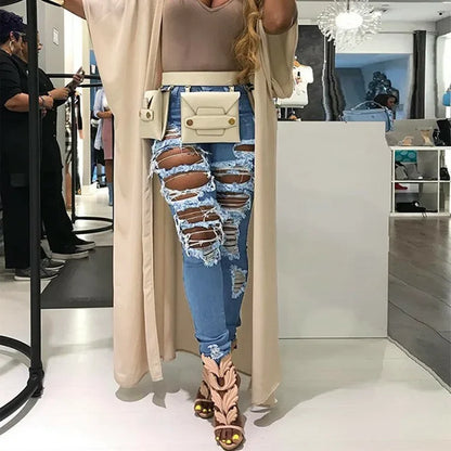 Streetwear Washed Skinny Stretch High Waist Jeans Pants