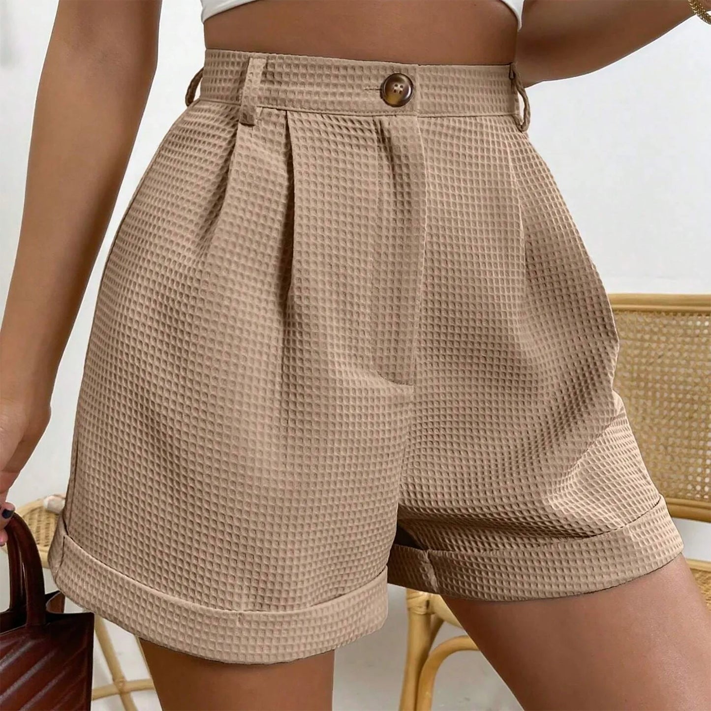 Office Lady Solid Summer Elegant Korean High Waisted Short