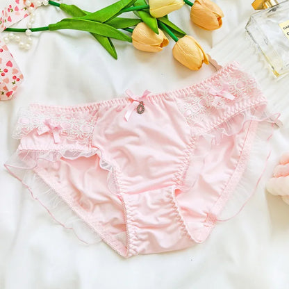 Lolita Cute Lovely Sweety Panties Milk Silk Breathable Elasticity Ruffle Underwear