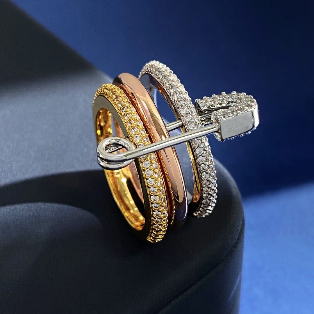 Three Layers Pin Rings CZ Cubic Zirconia Rings