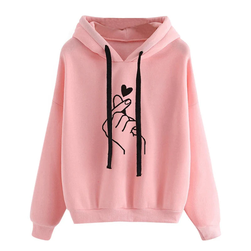Fleece Hoodie Finger Heart Hooded Korean Sweatshirts