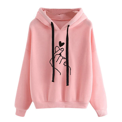 Fleece Hoodie Finger Heart Hooded Korean Sweatshirts