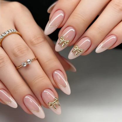 24pcs French Fake Nails Finished Almond Nails Sets