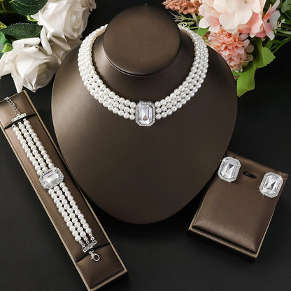 4PC Light Imitation Pearl Necklace Jewelry Set